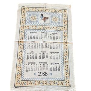 Vintage country goose checkered berries‎ Tea Dish Towel Calendar farm 1988